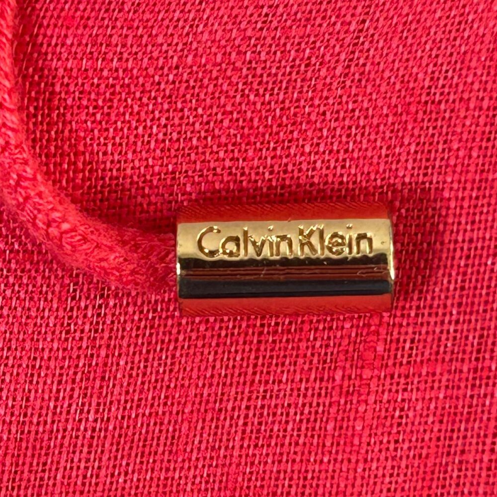 Calvin Klein Top Womens L Pink Linen Viscose 3/4 Sleeve Mixed Media Mesh Tassels - Picture 6 of 10
